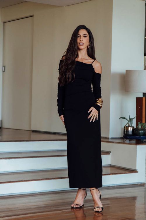 Vestido Ombro a ombro Glam - Preto