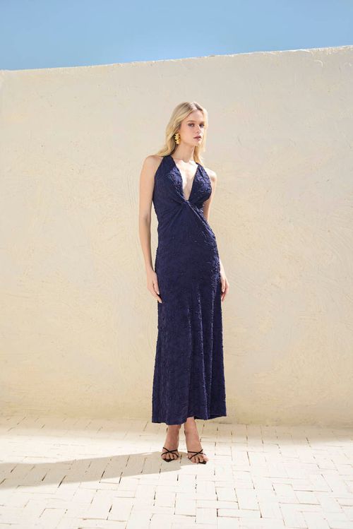 Vestido Longo Textura - Marinho