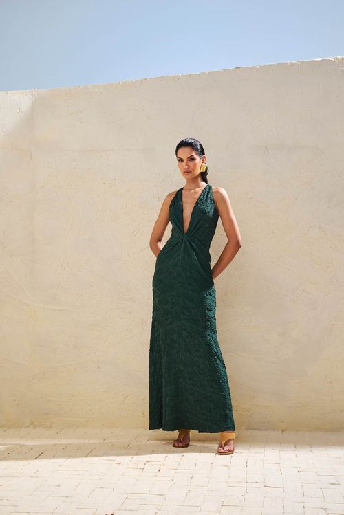 Vestido Longo Textura - Verde
