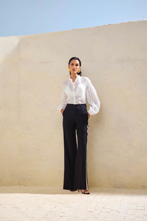 Calça Alfaiataria Listra Lateral - Preto