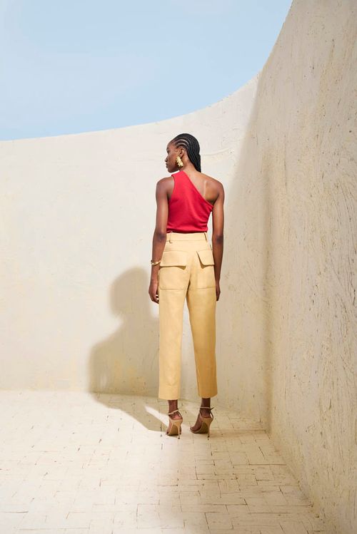 Calça Pespontos e Cinto - Bege