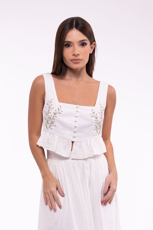 Conjunto Bord Floral Exclusivo - Off White