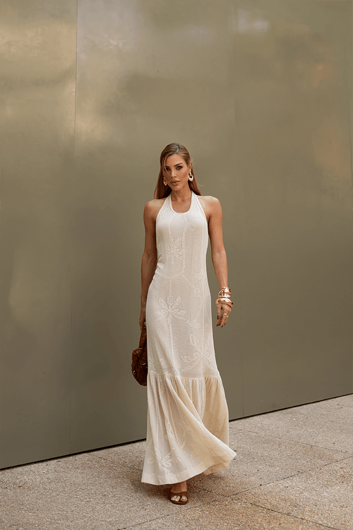 Vestido Textura Coqueiro Babado - Único