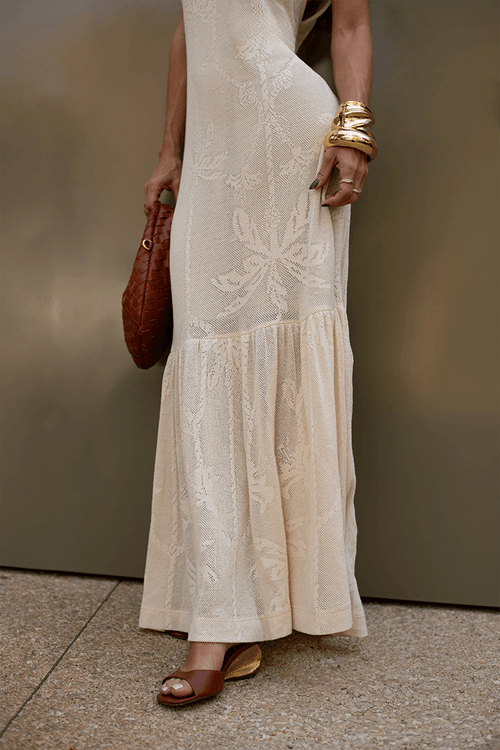 Vestido Textura Coqueiro Babado - Único