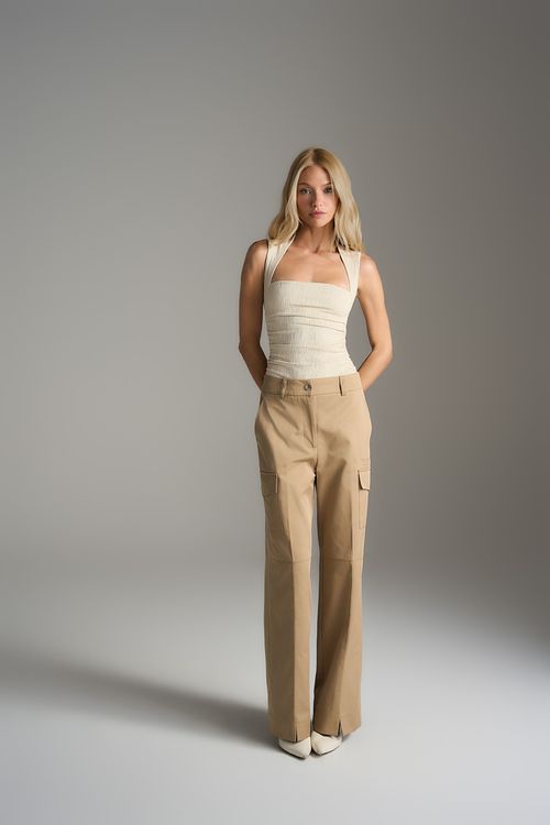 Blusa Textura Decote - Bege