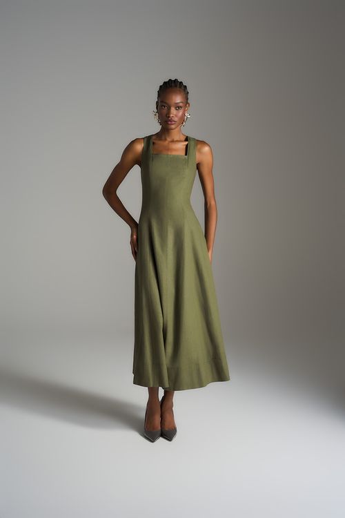 Vestido Pespontos Linho - Verde