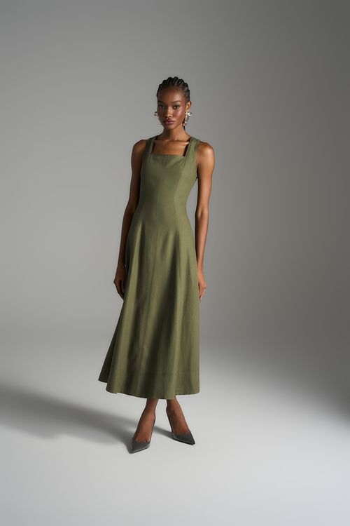 Vestido Pespontos Linho - Verde