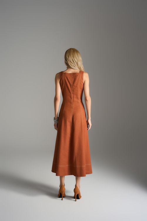 Vestido Pespontos Linho - Cerâmica