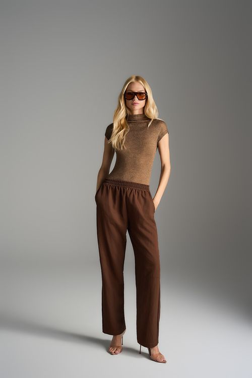 Blusa Malha Metal - Marrom