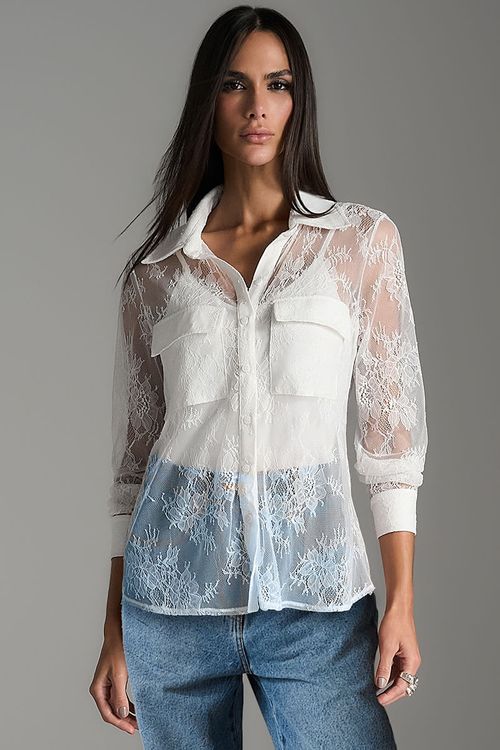 Camisa Renda Bolsos - Off White