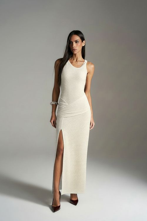 Vestido Longo Fenda - Off White