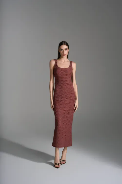 Vestido Textura Cuzcu - Cognac