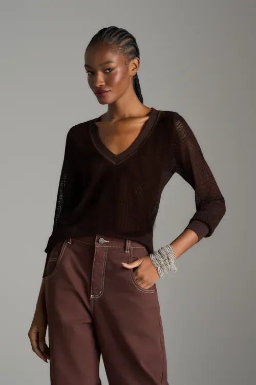 Blusa Telada Tricot - Coffee
