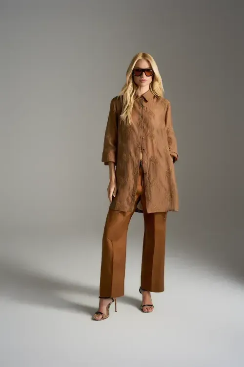 Camisa Voil Bordado -  Caqui