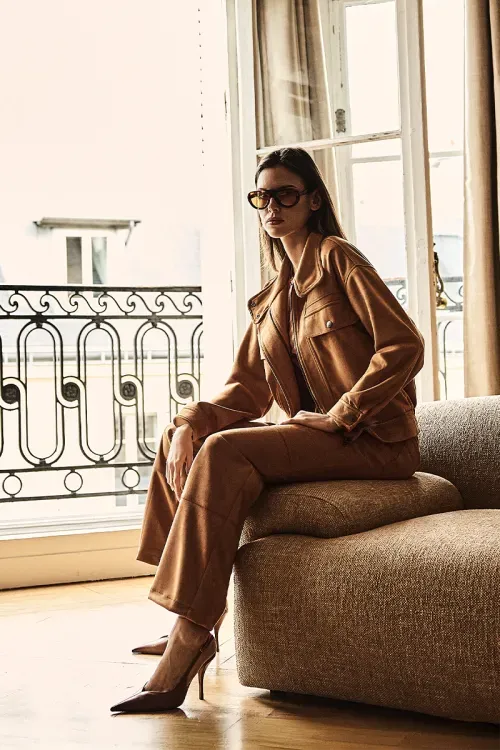 Jaqueta Suede Bolsos - Caqui