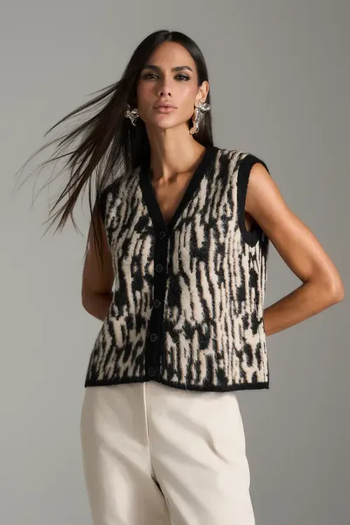 Colete Tricot Animal - Preto