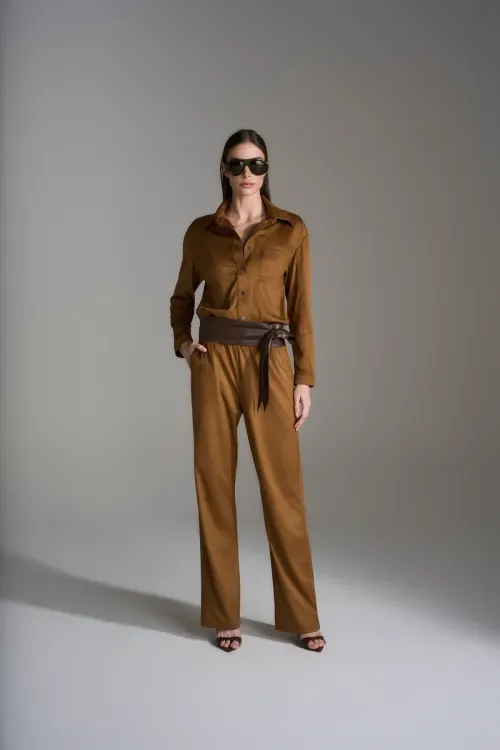 Camisa Suede Slim - Caqui