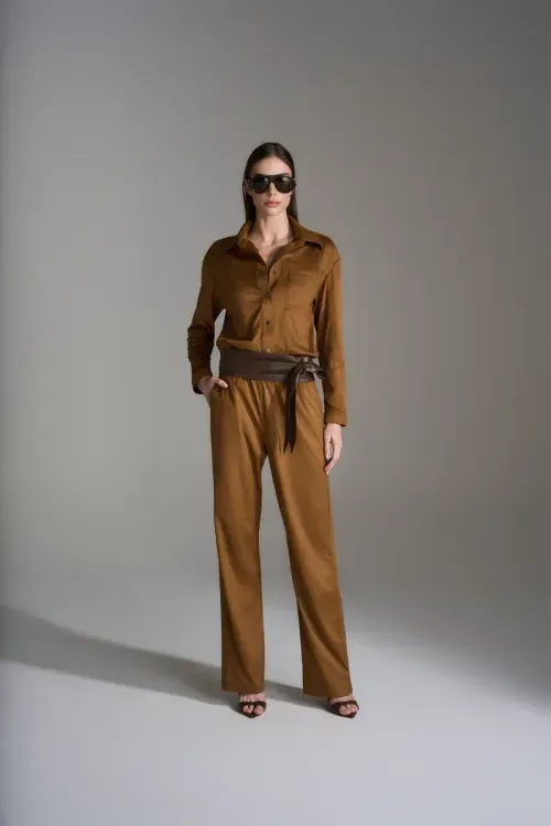 Camisa Suede Slim - Caqui
