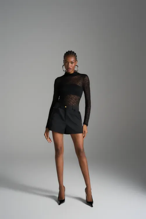 Blusa Trama Manga Longa - Preto