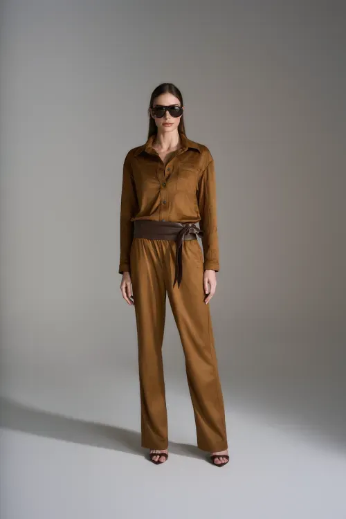 Calça Jogger Suede - Caqui