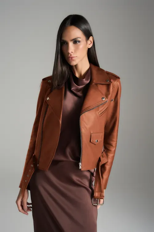 Jaqueta Couro Biker - Caramelo