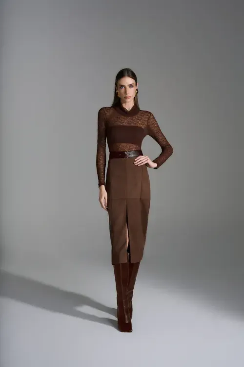 Saia Midi Suede - Cacau
