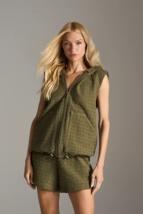 Conjunto Colete Moletom Poa - Olive