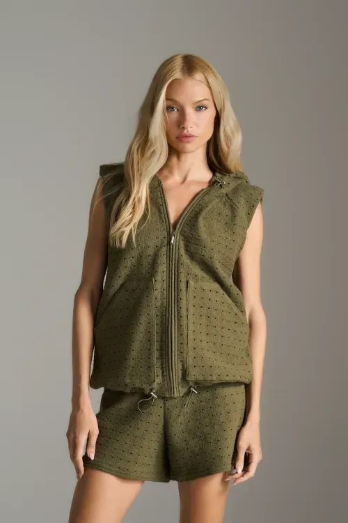 Conjunto Colete Moletom Poa - Olive