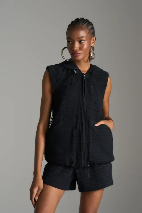 Conjunto Colete Moletom Poa - Preto