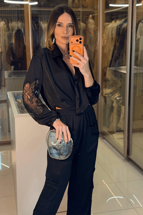 Conjunto Mix Renda e Textura - Preto