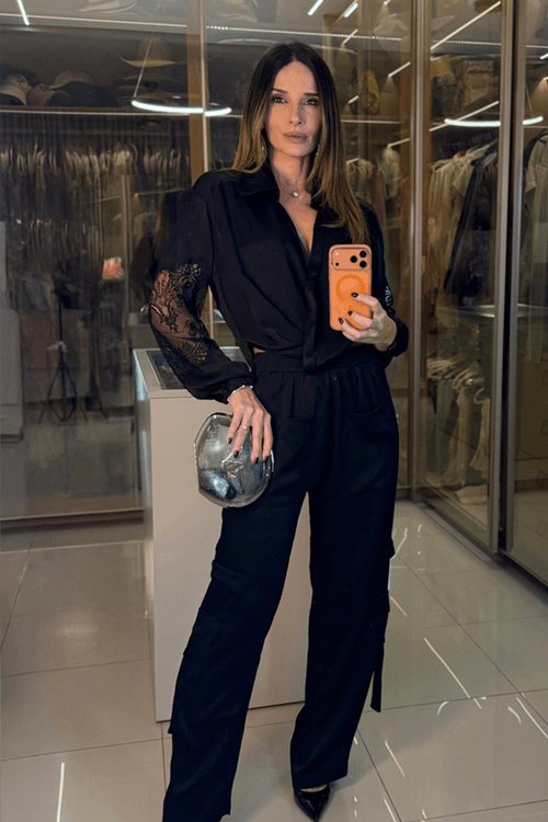 Conjunto Mix Renda e Textura - Preto
