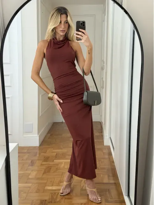 Vestido Jersey Frente Única - Cabernet