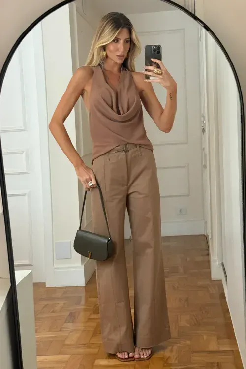 Blusa Frente Única Franja - Marrom