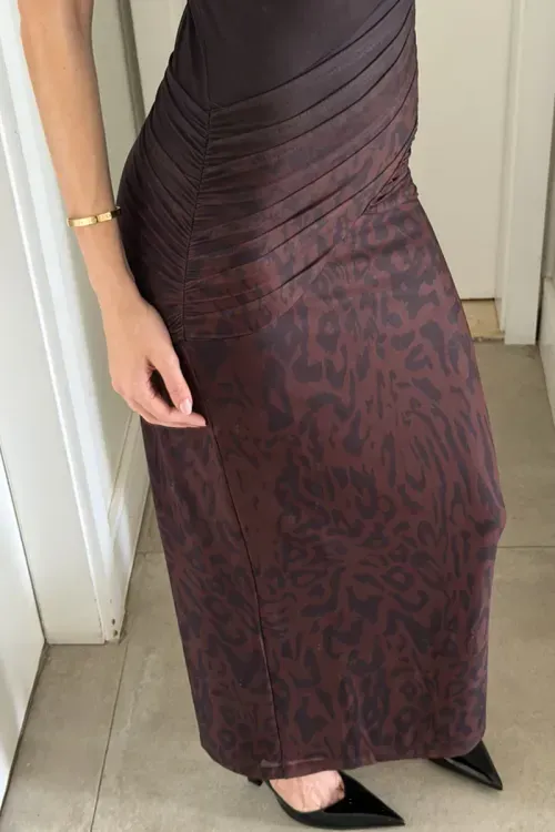 Vestido Tule Animal Print - Marrom/Preto