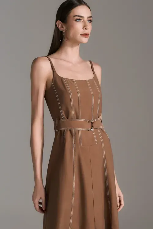 Vestido Pespontos - Caqui