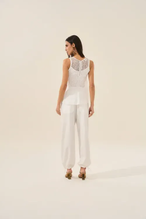 Calça Com Cinto - Off White