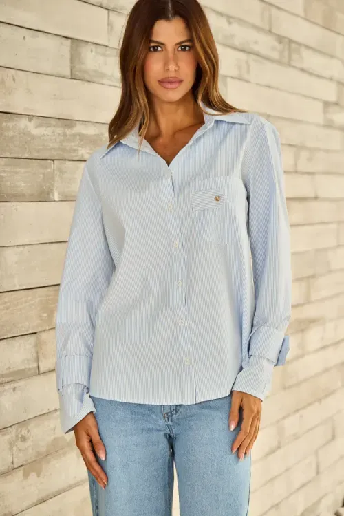 Camisa Tricoline Stripe - Ice Blue