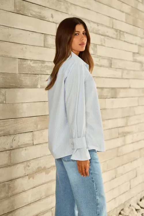 Camisa Tricoline Stripe - Ice Blue
