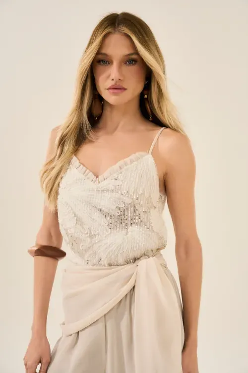Blusa Embroidery Babado - Natural