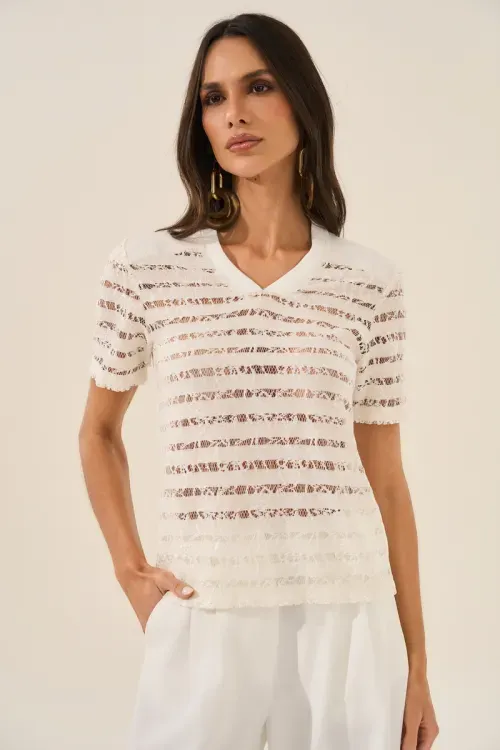 Blusa Renda E Malha - Off White