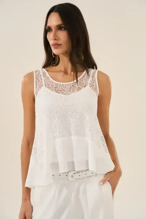 Blusa Renda E Babado - Off White