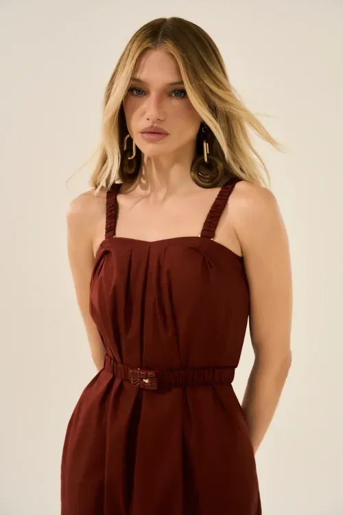 Vestido Cinto Color - Carmim