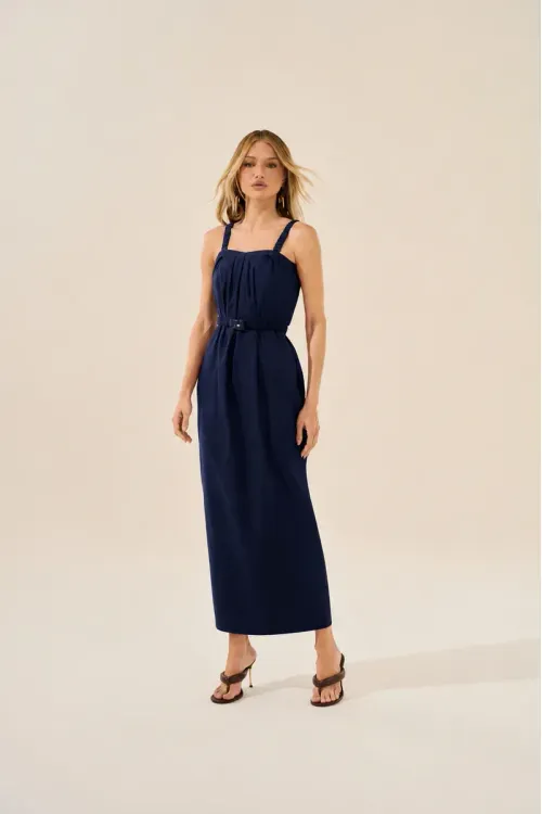 Vestido Cinto Color - Marinho