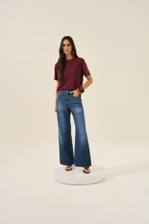 Calça Wide Leg - Jeans Escuro