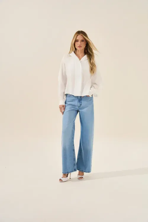 Calça Wide Leg - Jeans Medio