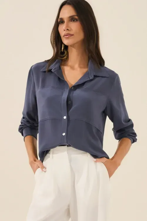 Camisa Seda 100% - Indigo