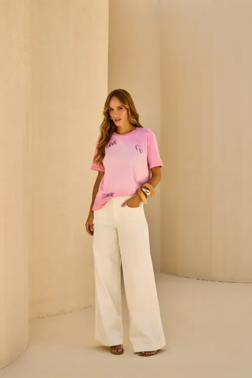 Calça Wide Recortes – Off White