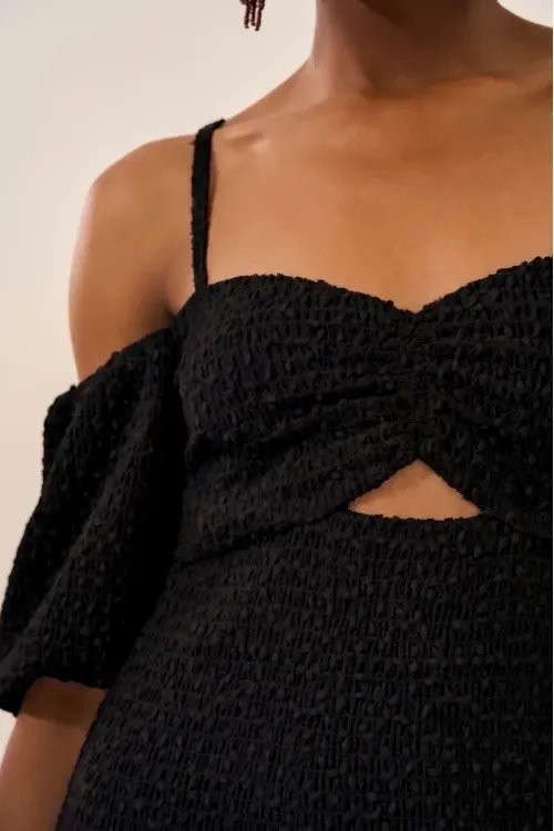 Vestido Midi Texturizado  – Preto