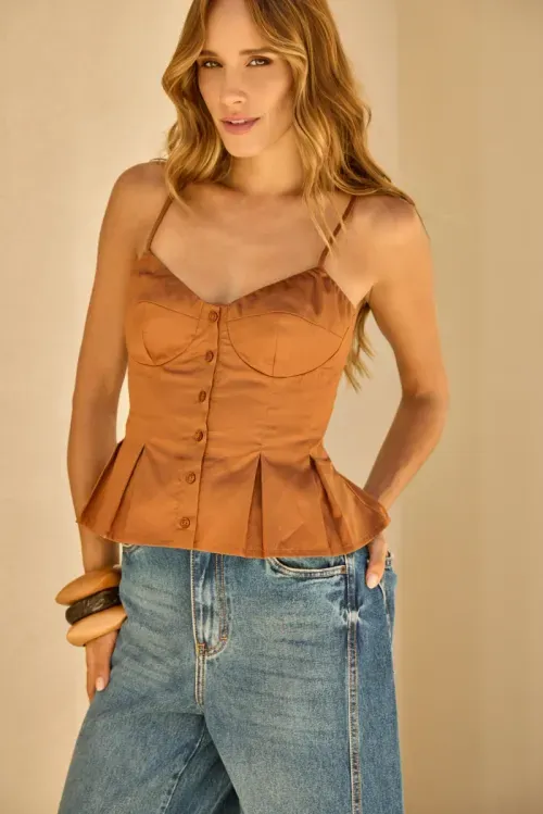 Blusa Cotton Peplum - Marrom