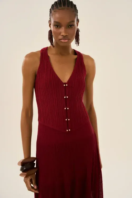 Vestido Tricot Colchetes – Carmim